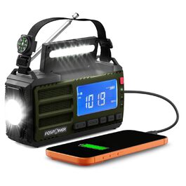 Радіоприймач FosPower NOAA/AM/FM з Power Bank 19240mAh (5200mAh) - Сонячна/USB зарядка, ручний генератор, SOS-сигнал, ліхтарик, помаранчевий (D8)