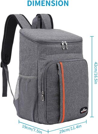 Рюкзак-холодильник HEQUN 23L: Ізольований рюкзак для пікніків, пляжу, подорожей та роботи. Сірий колір.