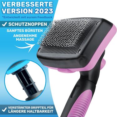 Щітка для собак та котів BluePet для довгої шерсті - видаляє підшерсток, ковтуни та вузли. Версія 2.0 з кнопкою для очищення. Для щоденного використання (Блакитна) (Рожева)