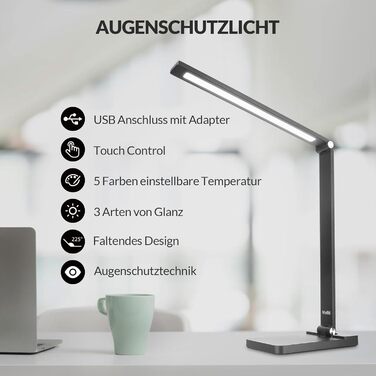 LED лампа настільна диммерна з USB, 5 кольорів та 3 рівні яскравості, для читання, дітей, офісу, чорна MT-856