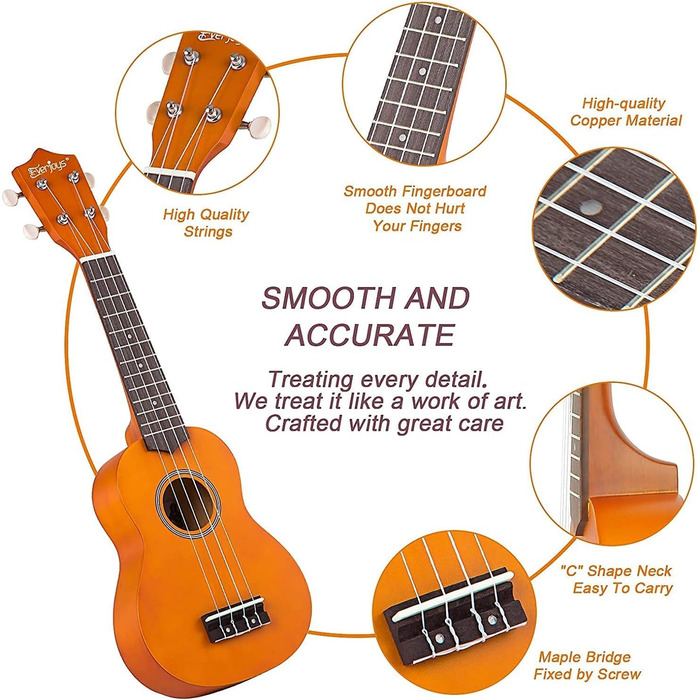 Укулеле Everjoys Sopran 21 дюйм: Комплект для початківців з чохлом, тюнером, нотами та плектром