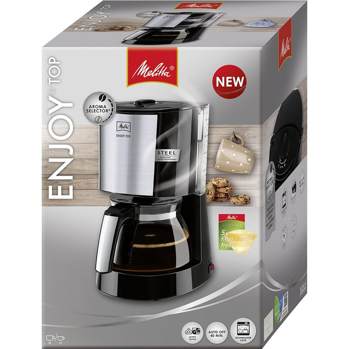 Кавоварка Melitta Enjoy Top з скляною колбою, функцією Stop-Drip, на 10 чашок, чорного кольору