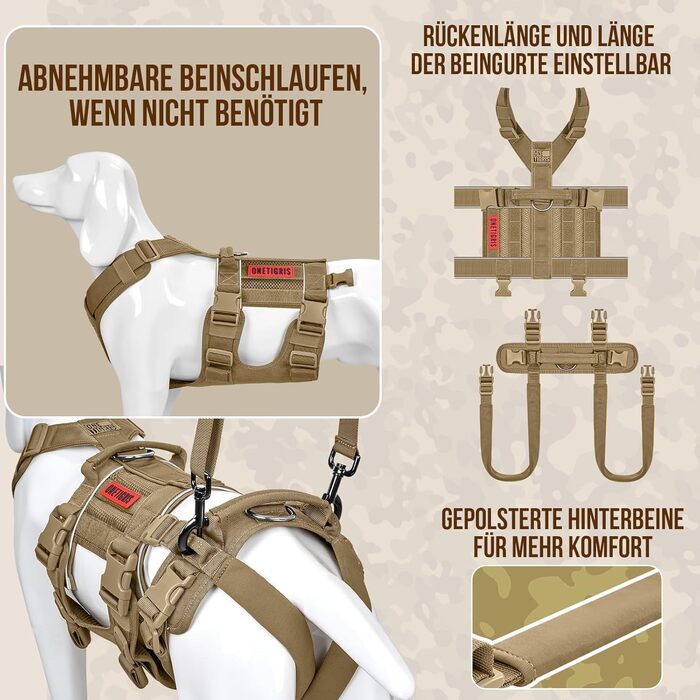 Шлейка для собак OneTigris SKYEWALKER з підтримкою, регульована підтримуюча шлейка з 2 ручками для собак середніх та великих розмірів, XL (M:14-27кг(Обіх:40-58см, Груди:60-81см)), Колір: Коричневий