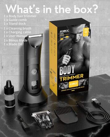 Електричний чоловічий триммер для тіла Kibiy з LED-дисплеєм, IPX7, олія для лез