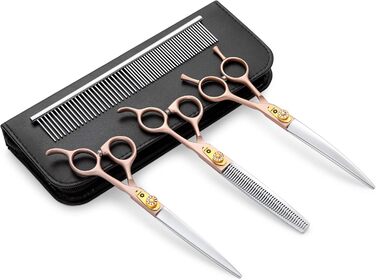 Професійний набір для грумінгу собак Dream Reach 7 дюймів: 440C сталь, набір з 3 ножиць (пряма, вигнута, розріджуюча)