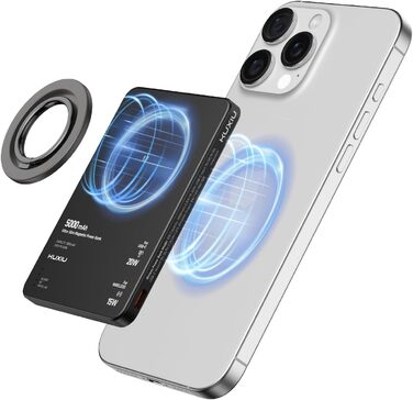 Power Bank KU XIU Magsafe 5000mAh: Тонкий, з підтримкою MagSafe, PD 20W, з кільцем-тримачем, чорний