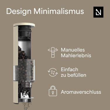 Набір мельниць для солі та перцю LARS NYSØM з регульованим керамічним жорном | Мельниці з нержавіючої сталі | Дизайн, 2 шт. (Коричневий/Бежевий)