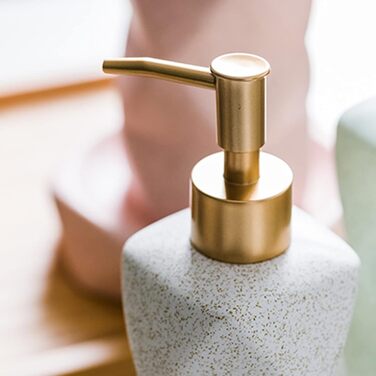 Набір аксесуарів для ванної кімнати Tauzveok: геометричний дизайн, рожевий, 4 шт. (серебряний дозатор мила, попільничка для зубних щіток, мильниця, тримач для зубних щіток)