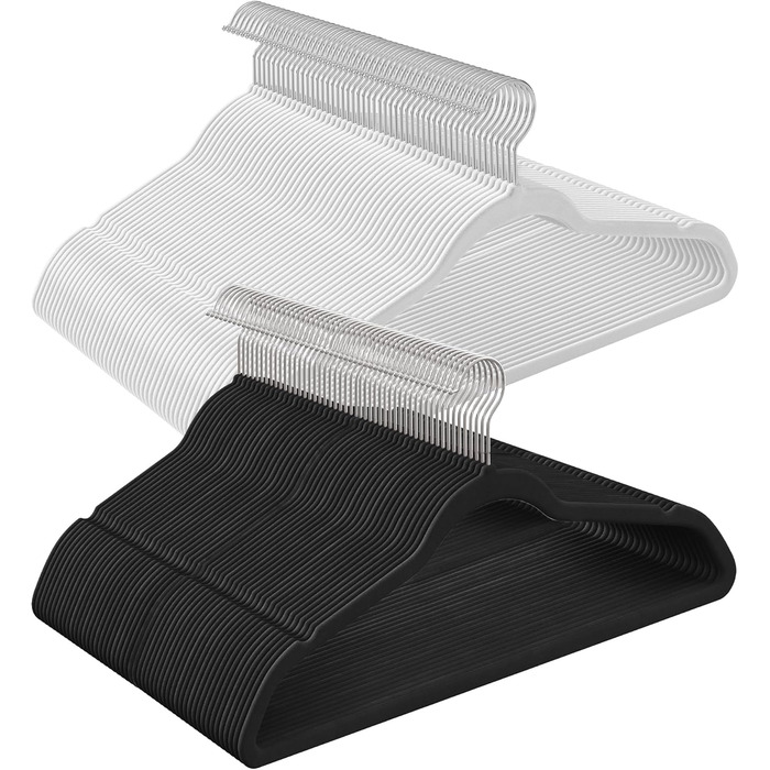 Плечики SONGMICS для одягу, 20 шт., велюрові, для сорочок, курток, костюмів, 41,5 см, обертовий гачок, чорний/білий, CRF026R20