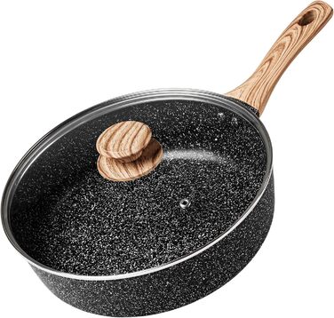 Сковорода з антипригарним покриттям Michelangelo з кришкою 28 см, глибока сковорода з кришкою, каструля 28 см, сковорода з антипригарним покриттям з м'якою бакелітовою ручкою, для індукційних плит, чорна