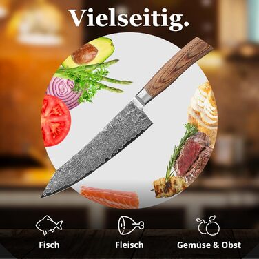Ніж Wakoli EDIB Pro Kiritsuke Дамаск (VG10) 20 см – Кухонний ніж для нарізки, подарункова коробка