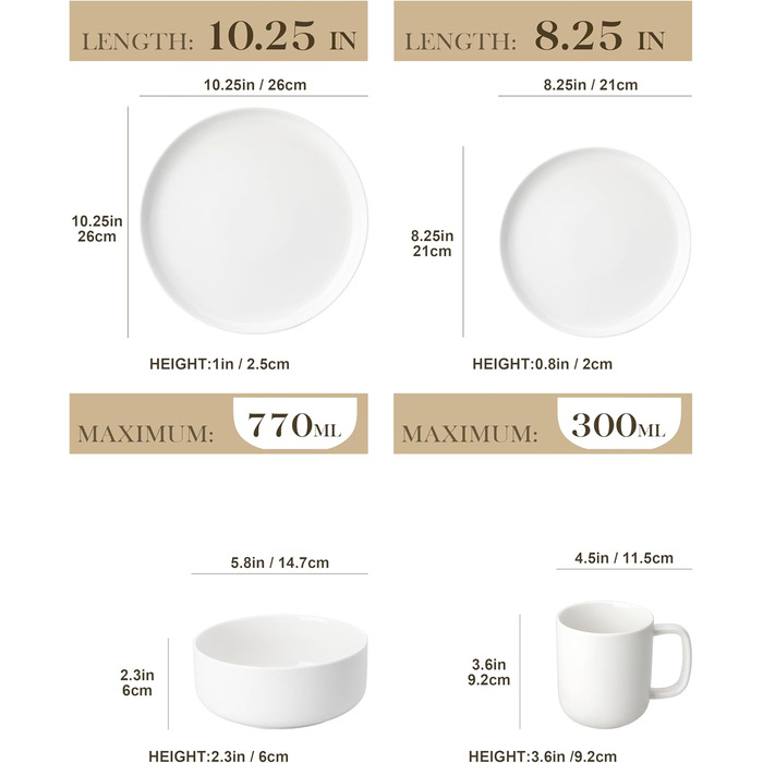 Набір кавових чашок MALACASA LUNA, 6 шт., 300 мл, порцеляна. Чашки для кави, чаю, соку, лате, капучино, какао. Можна мити в посудомийній машині та використовувати в мікрохвильовці. Білий колір.