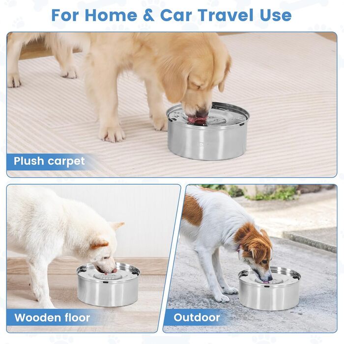 Миска для собак без облизування, нержавіюча сталь, протиковзаюча, витокостійка, легко миється, 3L, срібна
