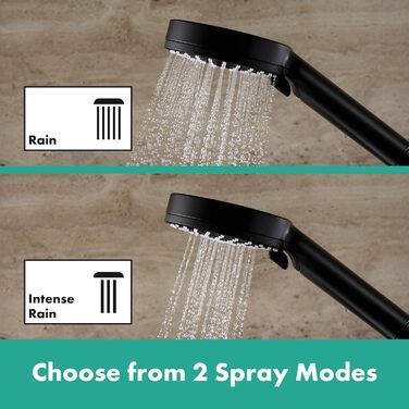 hansgrohe Vernis Blend Shower Set, water-saving showerhead with shower hose and shower rod 0.65m, hand shower with 2 spray patterns, Chrome (Matte Black)