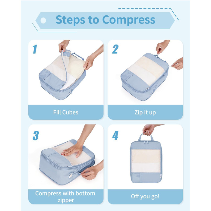 Набір органайзерів для валізи Narwey (5 шт.) - компресійні куби для пакування, аксесуари для подорожей (блакитний)