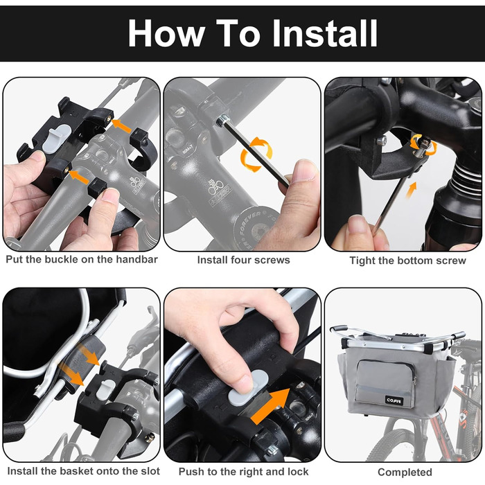 COFIT Складний велосипедний кошик, знімний багатоцільовий кошик для велосипеда, для тварин, покупок, щоденних поїздок, кемпінгу та активного відпочинку. Сірий, з бічними кишенями