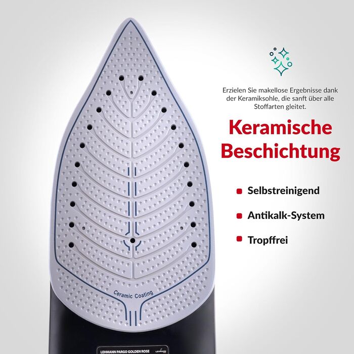 Парове прасування LEHMANN бездротове з базою для зарядки, регулювання температури та 5 програм, керамічна підошва, вертикальний пар, автовимкнення, чорний/рожеве золото