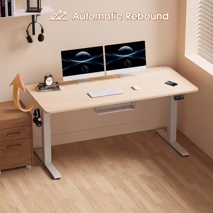 JUMMICO Height-Adjustable Desk 140x60cm, Standing Desk (71-119cm), Electric Height-Adjustable Desk with 2-Memory Control and Anti-Collision Function (Beige) Beige 140 x 60 cm