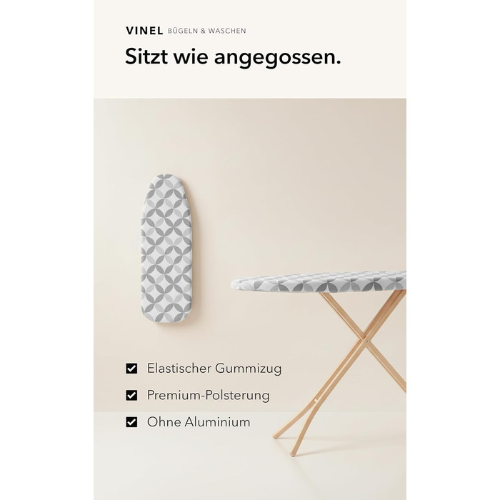 Набір для прасувальної дошки 120x40 см, бавовна, XXL-подушка, стабільний гумовий резинок, універсальний, сірий