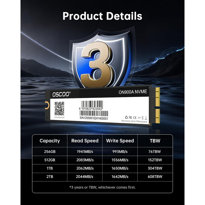 SSD 2TB NVMe PCIe Gen3.0x4 для Mac (2013-2018) - Швидкість до 2000 МБ/с читання, 1600 МБ/с запису