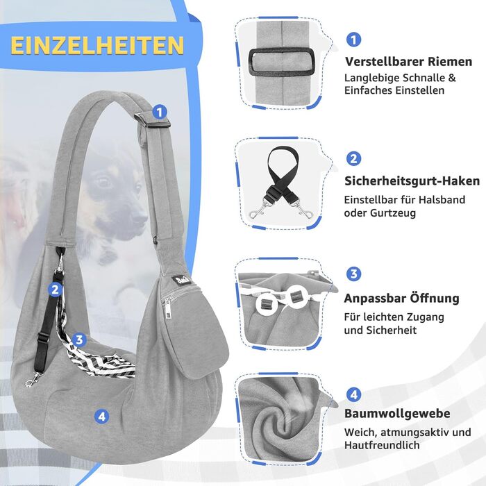 Сумка-переноска для собак SlowTon, сіра, для собак вагою 2,7-5,4 кг