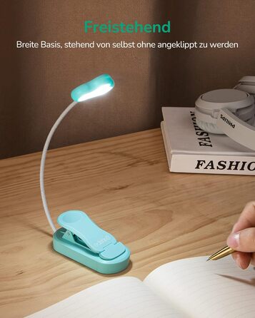 EDISHINE Кліпса-лампа для читання, USB перезарядна, LED лампа для книг, 3 режими кольору, регулювання яскравості, подарунок для дітей, любителів читання (блакитна)