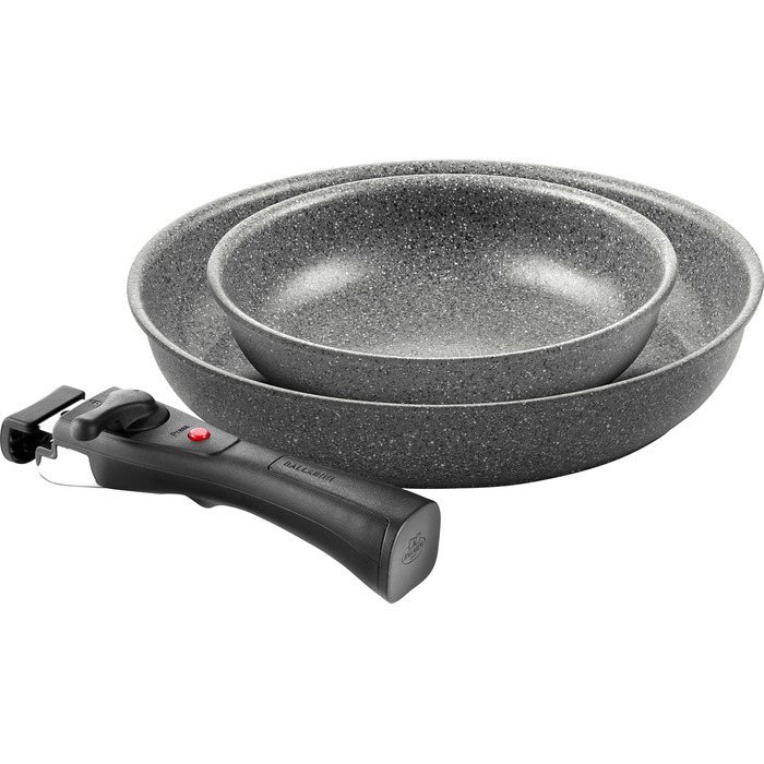 BALLARINI Tower Frying Pan Set, Ceramic Coating, 24 + 28 cm, Induction Compatible, With 2 Detachable Handles, Aluminium, Silver (20cm + 28cm)
