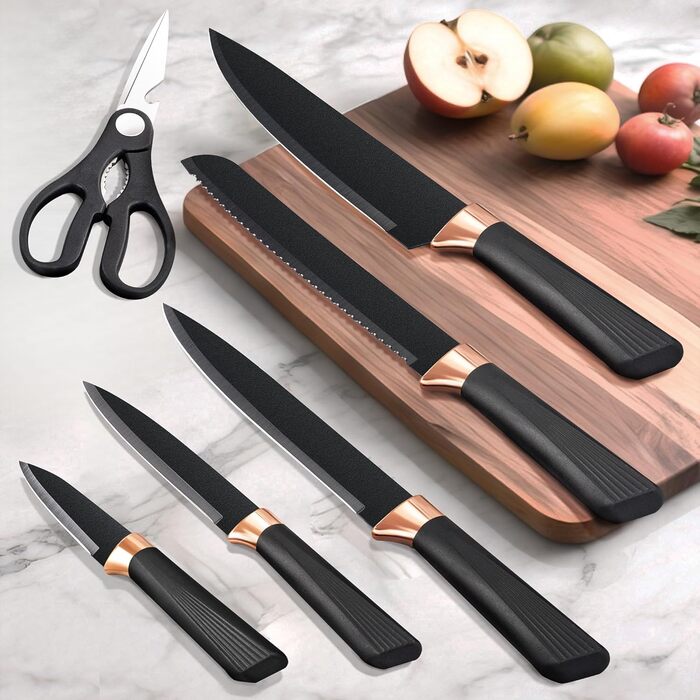 Набір ножів кухонний 6 предметів з блоком, нержавіюча сталь, білий