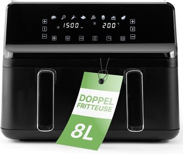 Подвійна аерофритюрниця Clatronic FR 3804 H 8 л, 2700 Вт, XXL, 8 програм, сенсорне керування, без олії, чорна, модель 2024
