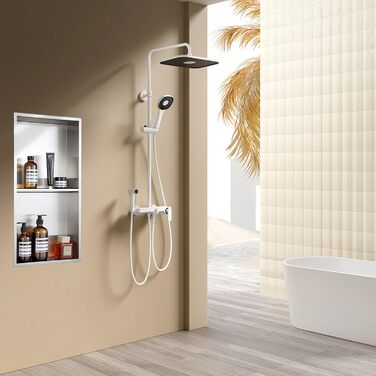 KINKIBOS Recessed Shower Niche, Stainless Steel, No Tiles Required, Built-in Shower Niche 60 x 30 x 10 cm, Shower Niche with Double Shelf Storage