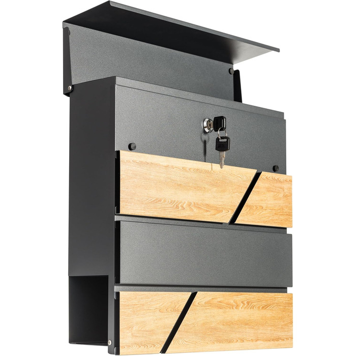 Поштова скринька Verda з газетницею, 37x37x11 см, антрацит RAL 7016, срібло, 2 ключі, комплект для монтажу. Дизайнерська настінна поштова скринька з відділенням для преси
