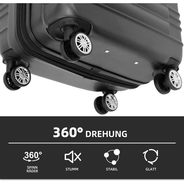 Набір валіз Beibye Zwillingsrollen - 3 шт. (M, L, XL), чорний, жорсткий корпус