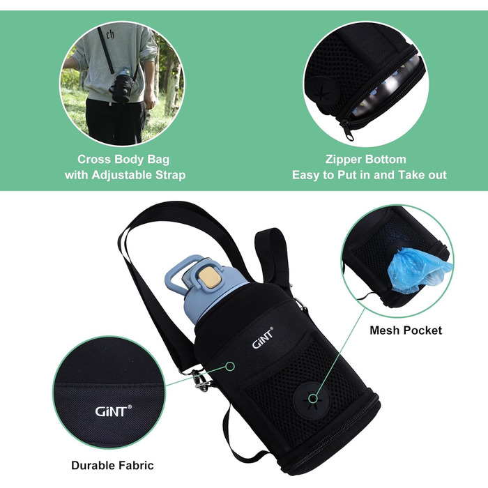 GiNT Ізольована пляшка для води з нержавіючої сталі для собак та людей, туристичний набір з мисками та сумкою, не протікає, для прогулянок, походів, кемпінгу, авто (Блакитний)