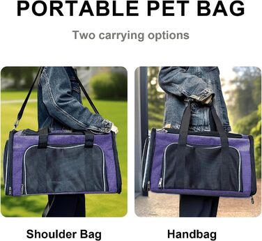Транспортна сумка для котів та маленьких собак до 10 кг – складана, робуста, з прихованим даховим вікном (фіолетова, 50x30x30 см)