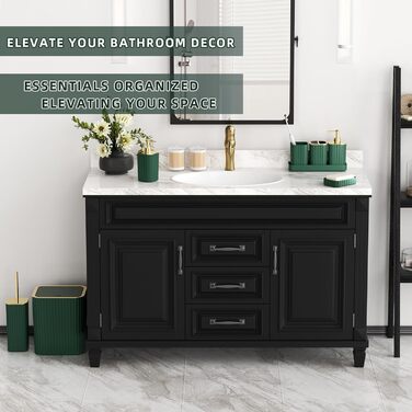 Набір аксесуарів для ванної кімнати – 10-ти частинний зелений набір, WC-щітка, смітник, темно-зелений та золотий колір