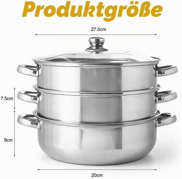Пароварка-вставка DASIAUTOEM з кришкою та ручками, нержавіюча сталь, Ø 28 см, для овочів, морепродуктів та яєць