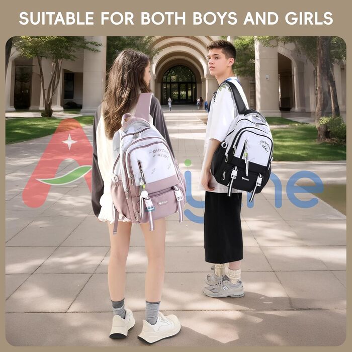 Шкільний рюкзак для підлітка, 36L, для дівчаток 3-9 клас, великий стильний рюкзак для ноутбука 16 дюймів, чорний, підходить для візка