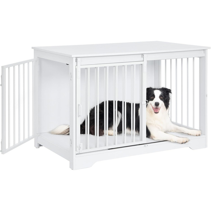 Клітка для собак Hzuaneri, 100 см, з розсувними дверима, дерев'яна, для дому, 100 x 60 x 68 см, білий колір