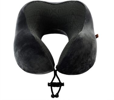 Подушка для шиї з піною з пам'яті, 360-градусна підтримка голови, зручна та легка, ідеальна для сну в літаку, авто, поїзді, автобусі та вдома, з чохлом для зберігання (Сіра)