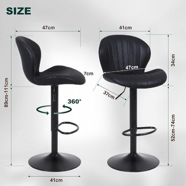 Набір з 2 барних стільців Ralex-Chair Moderne - регульована висота, оббивка з алькантари, чорний колір