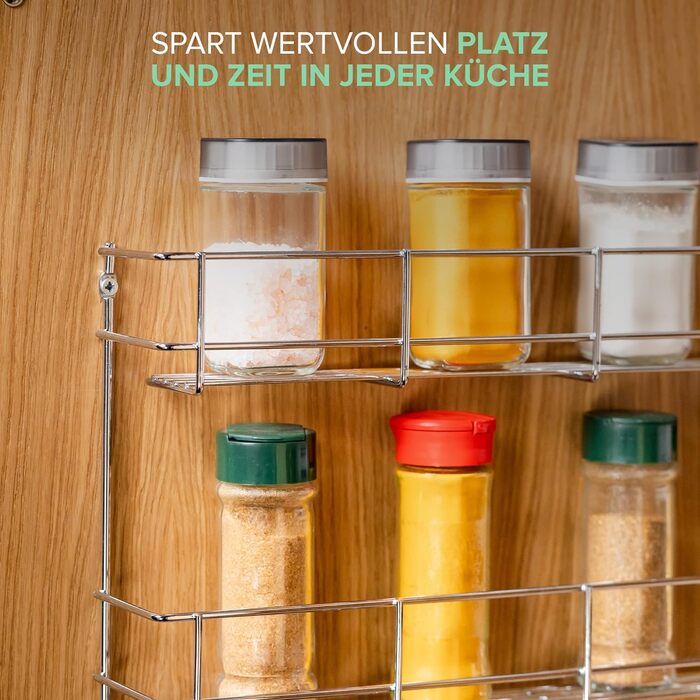 Copa 4-Tier Spice Rack Chrome - Hanging Spice Rack - Wall Spice Rack for 4 x 8 Spice Jars (without jars) - Hanging Spice Stand - Spice Rack for Kitchen Cabinet – Space-Saving Kitchen Shelf