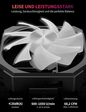 upHere UP1 Elite KC4C: Кулер для процесора з RGB підсвічуванням, 120мм, 4 теплові трубки, сумісний з AMD AM4/AM5 та Intel