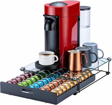 Організатор для капсул Nespresso Vertuo: металевий стійкий тримач на 50 капсул (скляна кришка)