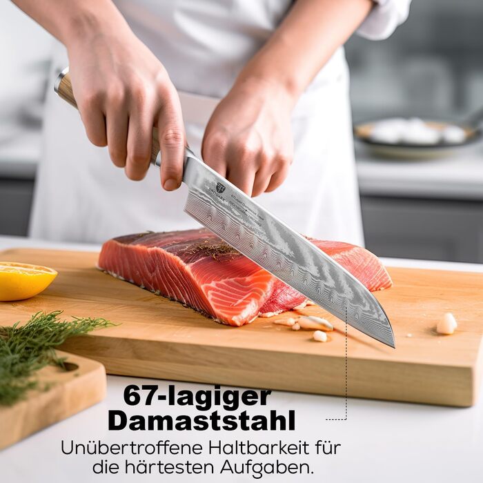 BRODARK Кухонний ніж для приготування їжі Дамаск, японський, VG10 сталевий клинок, професійний, ручка з оливкового дерева, нержавіюча сталь, 7 дюймів