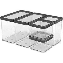 Rotho Loft Set Storage Containers 5-Piece LOFT, Plastic (PP) BPA-Free, Transparent, (32.3 x 22.3 x 16.6 cm)
