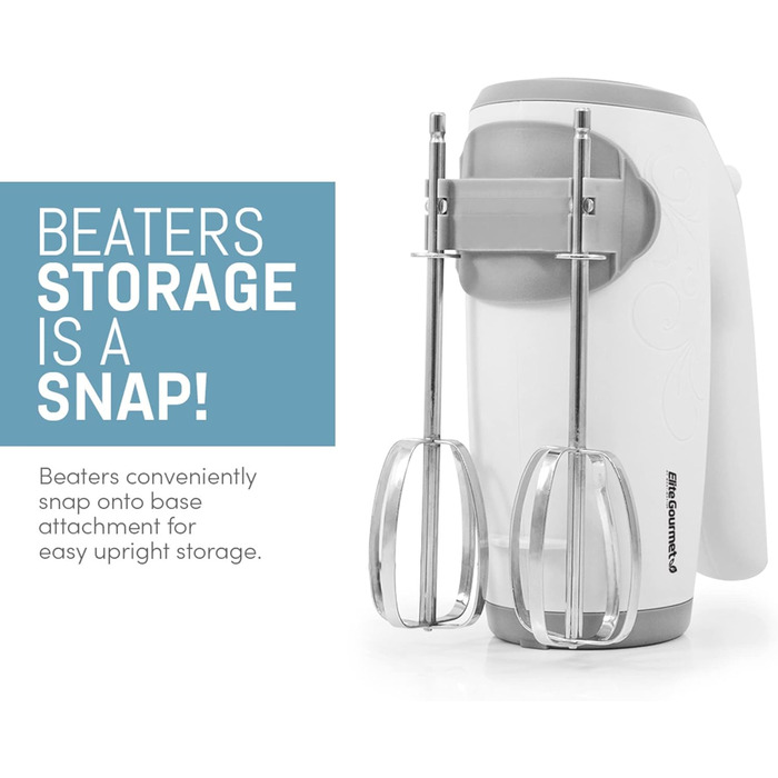 Електричний міксер для кухні Elite Gourmet EHM-003X Ultra Power, 5 швидкостей, білий