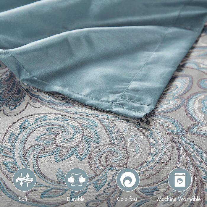 Штора для душу Madison Park Aubrey з візерунком Paisleymuster, жаккард, мікрофібра, штучний шовк, сучасний декор для дому, ванна кімната, ванна, захист від вологи, декоративна ванна кімната, 182,9 x 182,9 см, (Блакитно-зелений/Відтінок раю, H183 x B182.9 