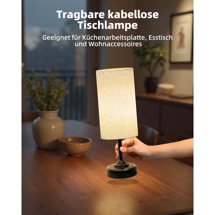 Світлодіодна настільна лампа EZVALO з сенсорним димером, акумуляторна (4000mAh), USB-C, тепле світло 2700K, чорна - 1 шт.