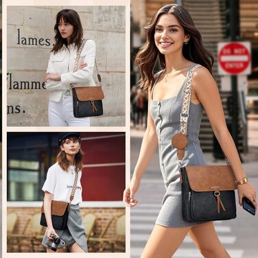 Сумка жіноча RAINSMORE середнього розміру через плече, шкірзам PU, чорно-коричнева