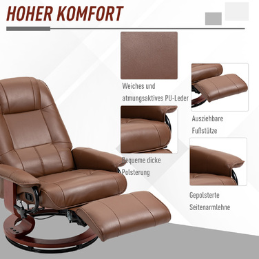 HOMCOM Swivel Recliner, TV Recliner with Reclining Function, Footrest, Reclining Chair with Armrests, for Living Room, Bedroom, Faux Leather | Aosom